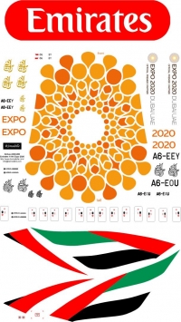 Декаль Эйрбас А-380 Эмирейтс Экспо2020 желтый  1\144