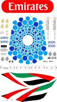 Декаль Эйрбас А-380 Эмирейтс Экспо2020 синий  1\144